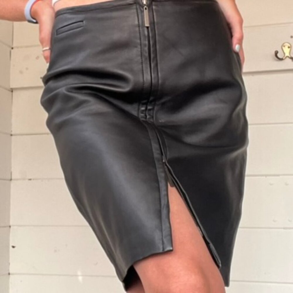 100% Leather Zip Front Skirt - Express, Size 5/6